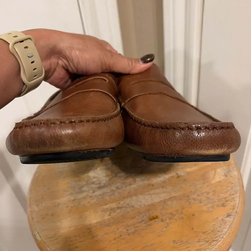 American Classic by DeLaRentis Brown Leather Penny Driver Loafers Men's Shoes